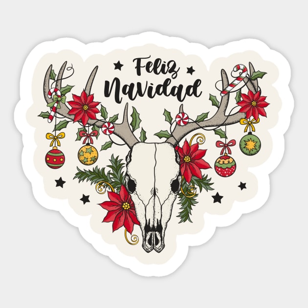 Feliz Navidad Skull Christmas Sticker by Nessanya